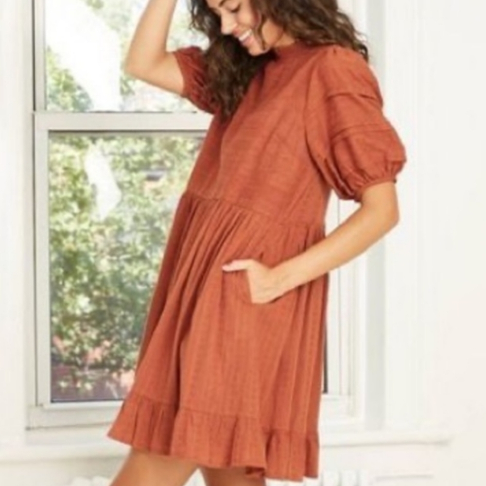 Universal Thread Rust Color Puffy Short Sleeve Dress Size S